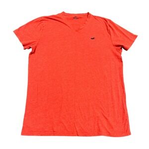 Hollister V-Neck T-Shirt Mens Large Red Heathered Short Sleeve Logo Tee
